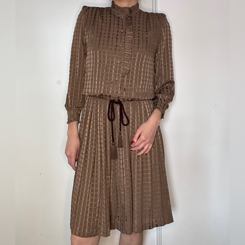 Vintage Plaid Golden Double Layer MIDI Dress - Picture 2 of 10